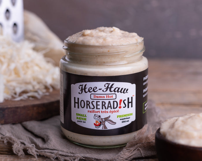 Hee-Haw Horseradish is 1/4 lb of Hand Peeled Root